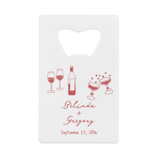 Hand Drawn Maroon Illustrations Doodles Wedding Creditkaart Flessenopener (Voorkant)