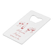 Hand Drawn Maroon Illustrations Doodles Wedding Creditkaart Flessenopener (Voorkant Gekanteld)