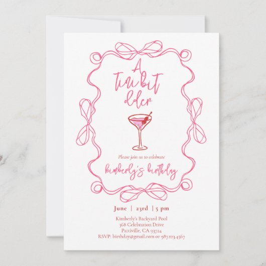 Hand drawn Martini A Tiny Bit Older Birthday Party Kaart (Voorkant)