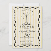 Hand-Drawn Martini Yellow Striped Bridal Shower  Kaart (Voorkant)