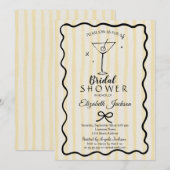 Hand-Drawn Martini Yellow Striped Bridal Shower  Kaart (Voorkant / Achterkant)