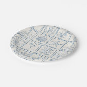 Hand-Drawn Mediterranean Coastal Tile Linen Cobalt Papieren Bordje (Gekanteld)