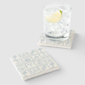 Hand-Drawn Mediterranean Faux Tile Linen Cobalt Stenen Onderzetter (Zijkant)