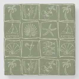 Hand-Drawn Mediterranean Faux Tile Olive Grove Stenen Onderzetter