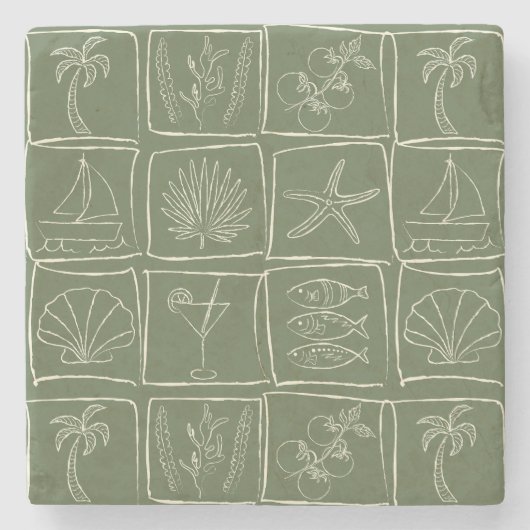 Hand-Drawn Mediterranean Faux Tile Olive Grove Stenen Onderzetter (Voorkant)