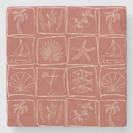 Hand-Drawn Mediterranean Faux Tile Terracotta  Stenen Onderzetter