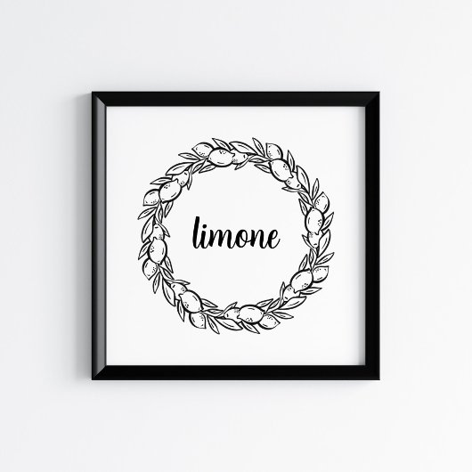 Hand-Drawn Mediterranean Lemon Wreath Art Poster