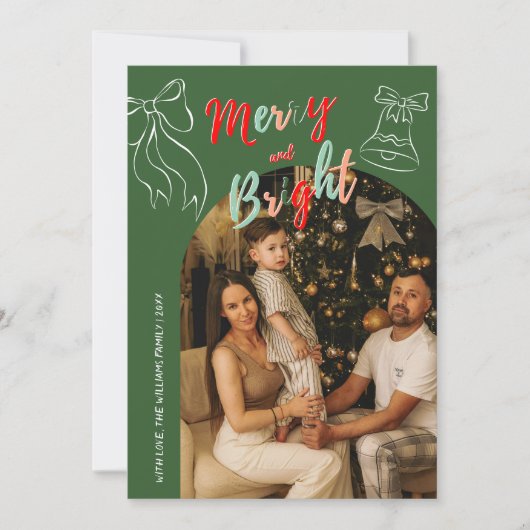 Hand Drawn Merry and Bright Arch Photo Christmas Feestdagenkaart (Voorkant)