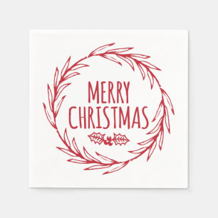 Hand Drawn Merry Kerstmis Wreath Holiday Napkins Servet