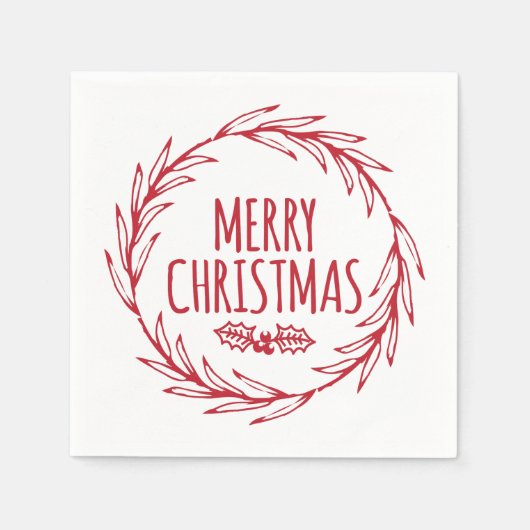 Hand Drawn Merry Kerstmis Wreath Holiday Napkins Servet (Voorkant)