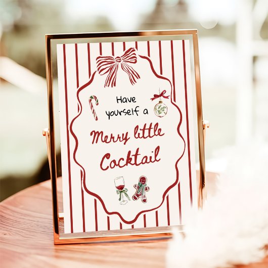 Hand Drawn Merry Little Cocktail Christmas Bar Poster