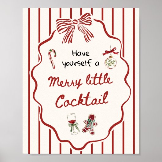 Hand Drawn Merry Little Cocktail Christmas Bar Poster (Voorkant)