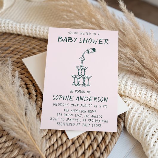 Hand Drawn Minimalist Baby Shower Party  Kaart