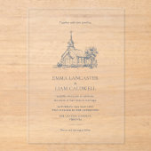 Hand Drawn Minimalist Church Venue, Wedding Acryl Uitnodigingen (Voorkant)