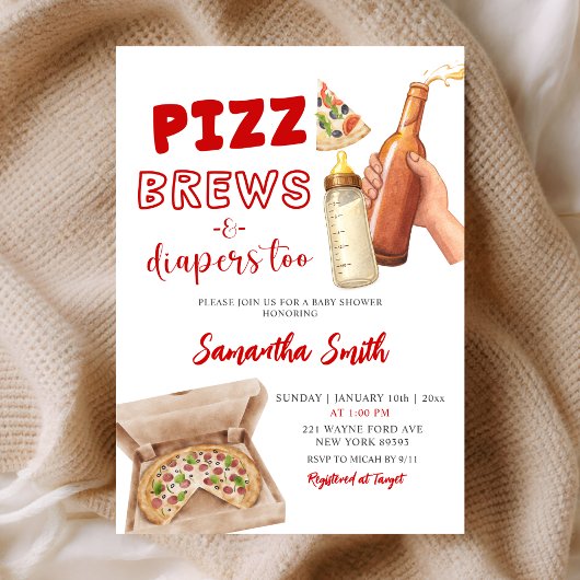 Hand Drawn Minimalist Pizza Brews and Diapers Kaart