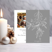 Hand Drawn Mistletoe & Bow Christmas Dusty Gray Feestdagenkaart