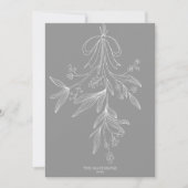 Hand Drawn Mistletoe & Bow Christmas Dusty Gray Feestdagenkaart (Voorkant)