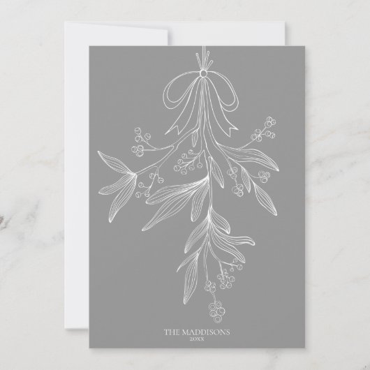 Hand Drawn Mistletoe & Bow Christmas Dusty Gray Feestdagenkaart (Voorkant)