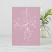 Hand Drawn Mistletoe & Bow Christmas Pink Feestdagenkaart (Staand voorkant)
