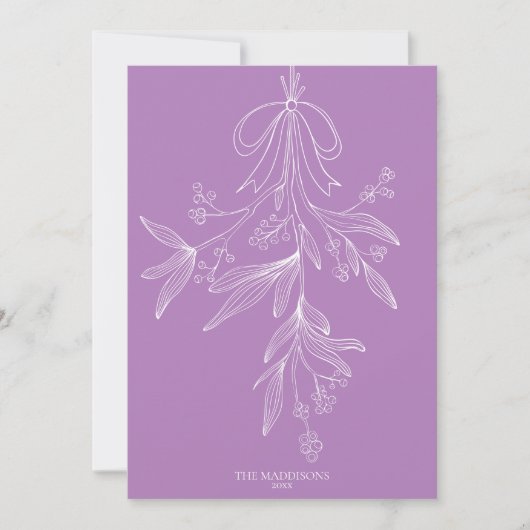 Hand Drawn Mistletoe & Bow Christmas Wisteria Feestdagenkaart (Voorkant)