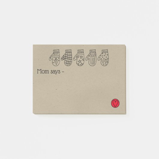 Hand Drawn Mittens en Heart for Mam Notes (Voorkant)