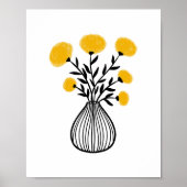 Hand-Drawn Mixed Media Art Mustard Yellow Florals Poster (Voorkant)