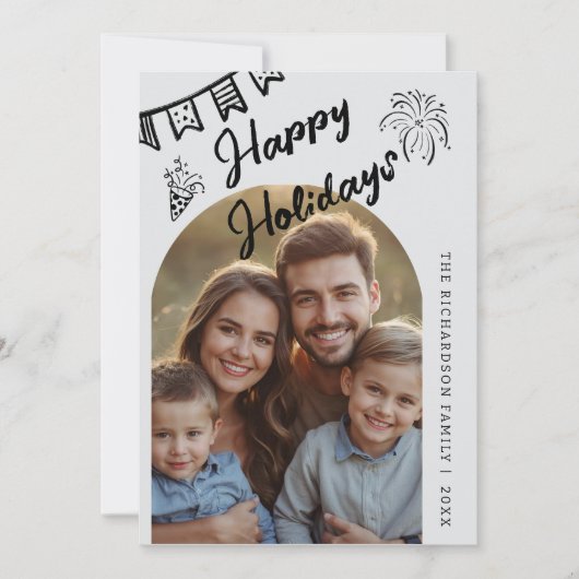 Hand Drawn Modern Happy Holidays Arch Photo Feestdagenkaart (Voorkant)