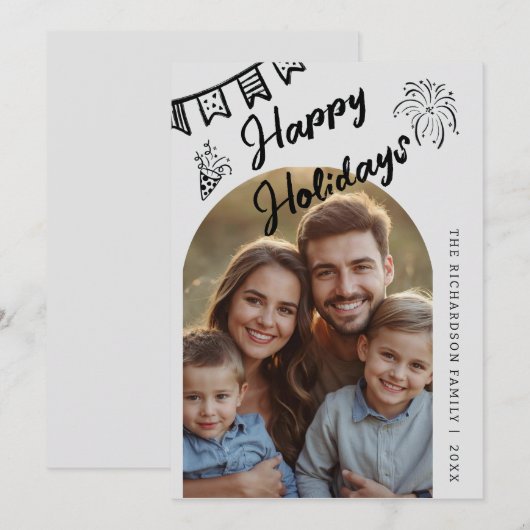 Hand Drawn Modern Happy Holidays Arch Photo Feestdagenkaart (Voorkant / Achterkant)