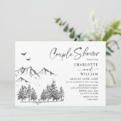 Hand Drawn Mountains Forest Couple Shower Kaart (Staand voorkant)