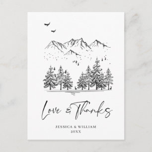 Hand Drawn Mountains Forest Dank je Briefkaart
