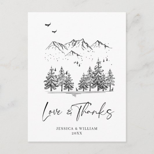 Hand Drawn Mountains Forest Dank je Briefkaart (Voorkant)