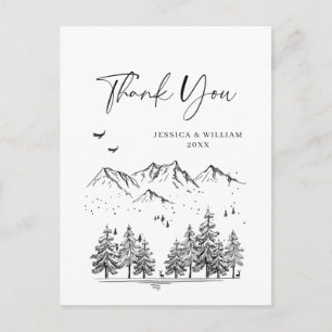 Hand Drawn Mountains Forest Dank je Briefkaart