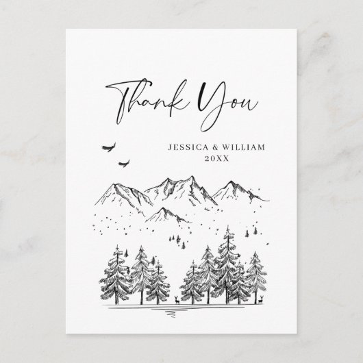 Hand Drawn Mountains Forest Dank je Briefkaart (Voorkant)