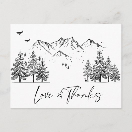 Hand Drawn Mountains Forest Dank je Briefkaart (Voorkant)