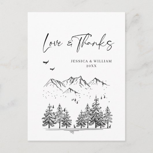 Hand Drawn Mountains Forest Dank je Briefkaart (Voorkant)