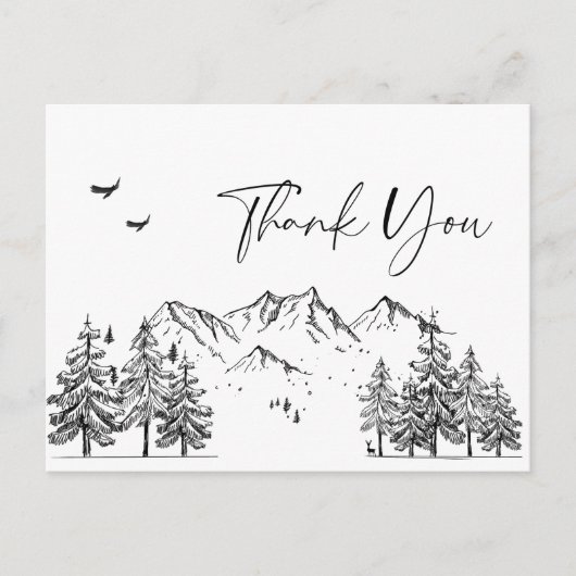 Hand Drawn Mountains Forest Dank je Briefkaart (Voorkant)