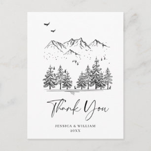 Hand Drawn Mountains Forest Dank je Briefkaart