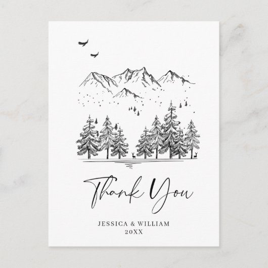 Hand Drawn Mountains Forest Dank je Briefkaart (Voorkant)