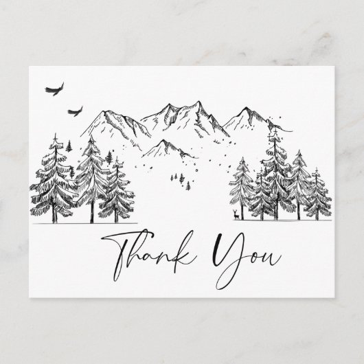 Hand Drawn Mountains Forest Dank je Briefkaart (Voorkant)