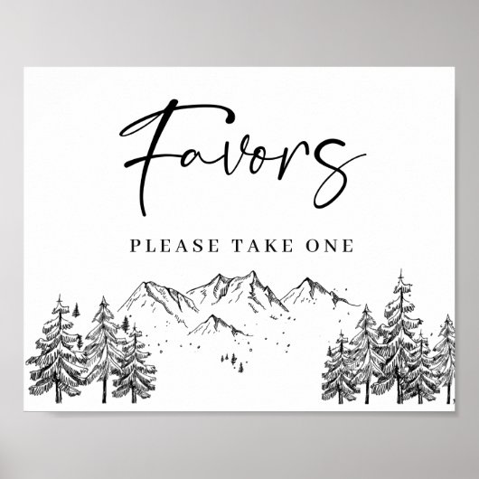 Hand Drawn Mountains Forest Favors Wedding Sign Poster (Voorkant)