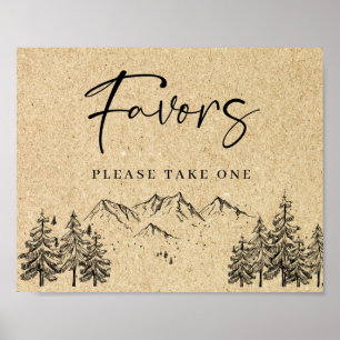Hand Drawn Mountains Forest Favors Wedding Sign Poster
