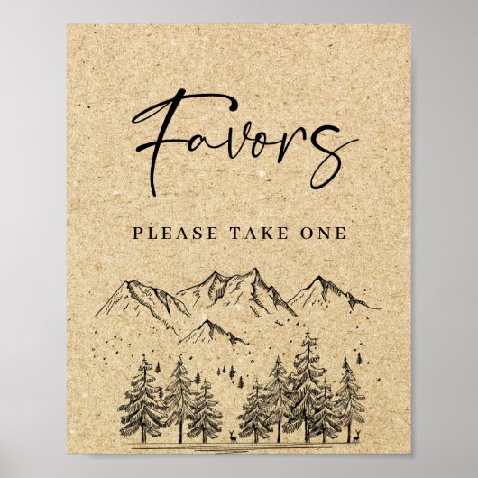 Hand Drawn Mountains Forest Favors Wedding Sign Poster (Voorkant)