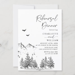 Hand Drawn Mountains Forest Rehearsal Dinner Kaart