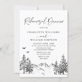 Hand Drawn Mountains Forest Rehearsal Dinner Kaart