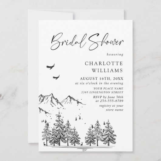 Hand Drawn Mountains Forest Vrijgezellenfeest Kaart (Voorkant)