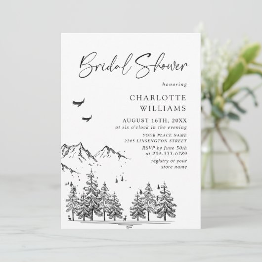 Hand Drawn Mountains Forest Vrijgezellenfeest Kaart (Staand voorkant)