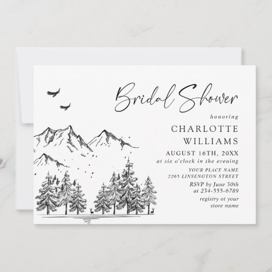 Hand Drawn Mountains Forest Vrijgezellenfeest Kaart (Voorkant)