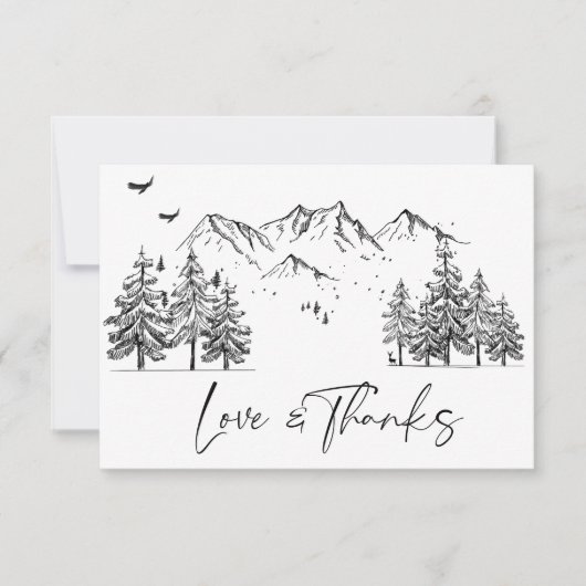 Hand Drawn Mountains Forest Wedding Bedankkaart (Voorkant)