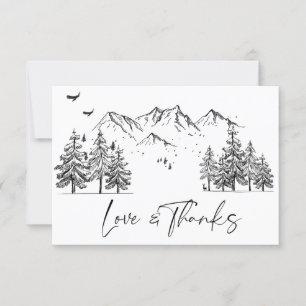 Hand Drawn Mountains Forest Wedding Bedankkaart