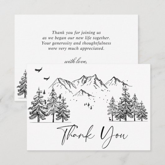 Hand Drawn Mountains Forest Wedding Bedankkaart (Voorkant / Achterkant)
